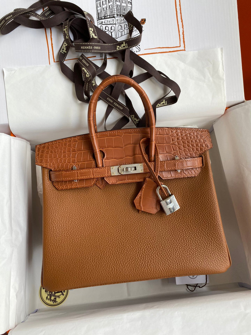 Birkin 30 Togo Leather & Crocodile Leather Bag - Silver Hardware | Full Set