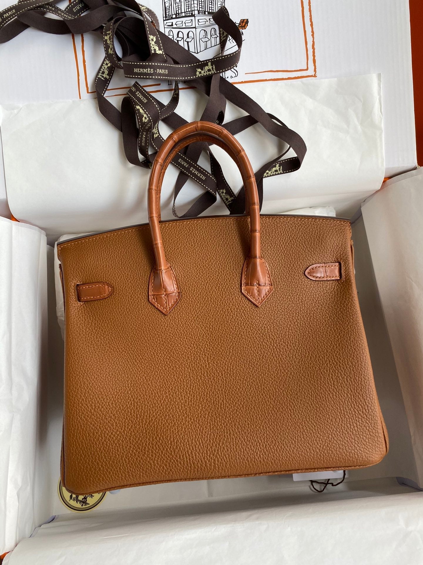 Birkin 30 Togo Leather & Crocodile Leather Bag - Silver Hardware | Full Set