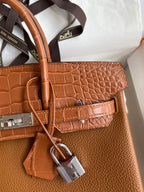Birkin 30 Togo Leather & Crocodile Leather Bag - Silver Hardware | Full Set