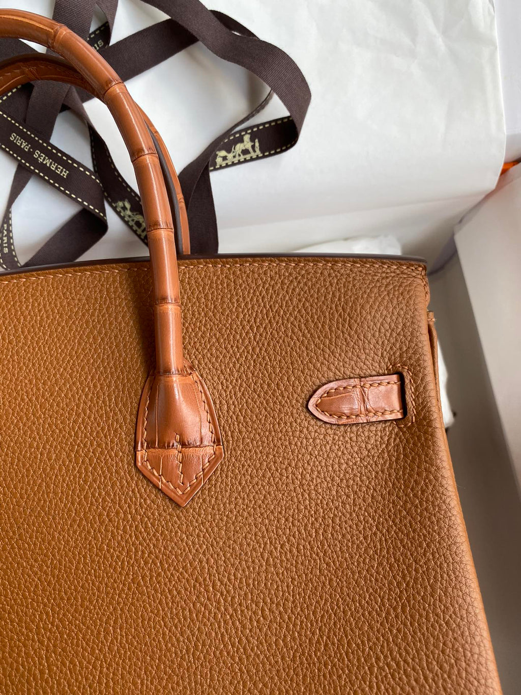 Birkin 30 Togo Leather & Crocodile Leather Bag - Silver Hardware | Full Set