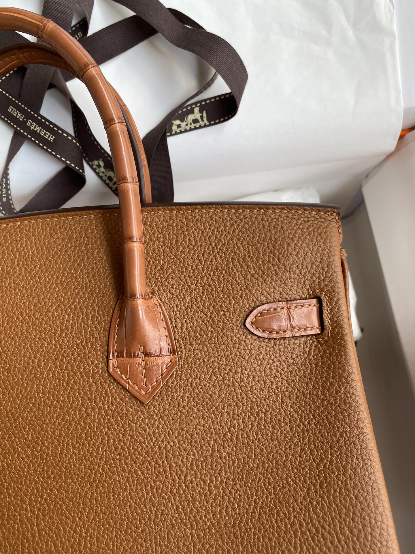Birkin 30 Togo Leather & Crocodile Leather Bag - Silver Hardware | Full Set