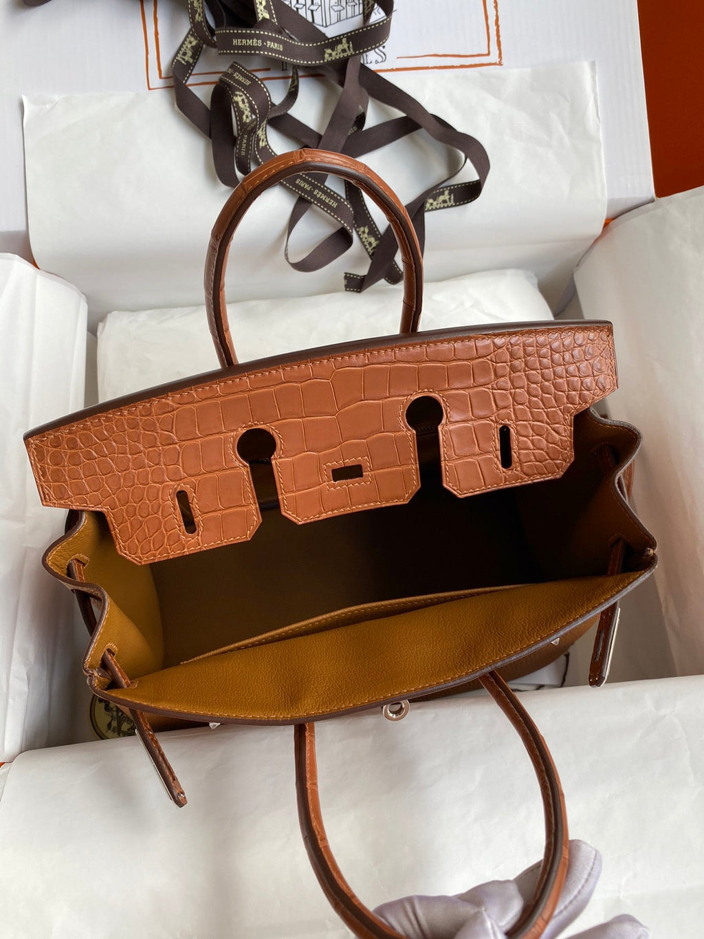 Birkin 30 Togo Leather & Crocodile Leather Bag - Silver Hardware | Full Set