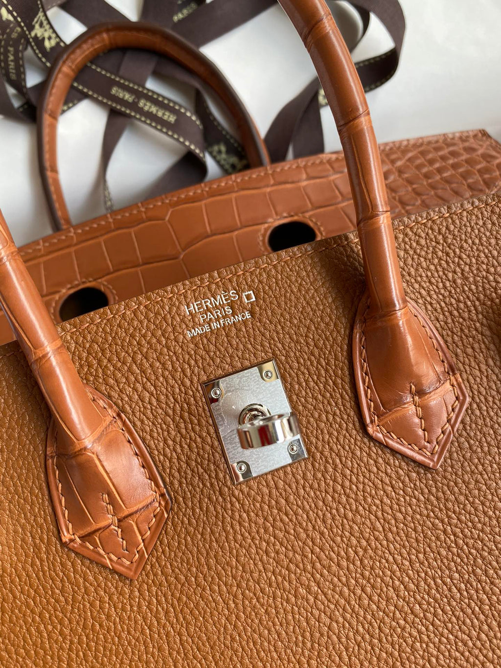 Birkin 30 Togo Leather & Crocodile Leather Bag - Silver Hardware | Full Set