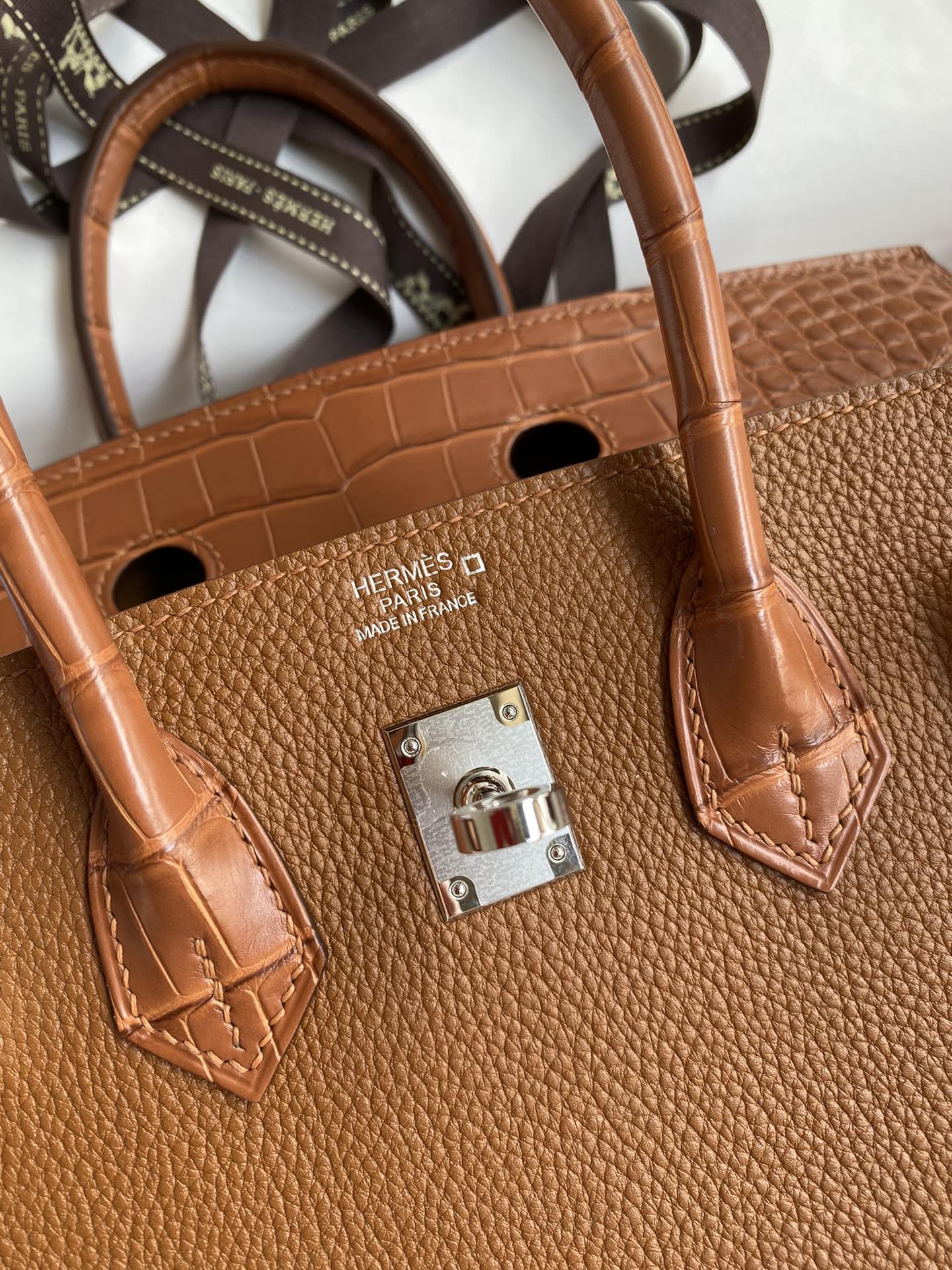Birkin 30 Togo Leather & Crocodile Leather Bag - Silver Hardware | Full Set