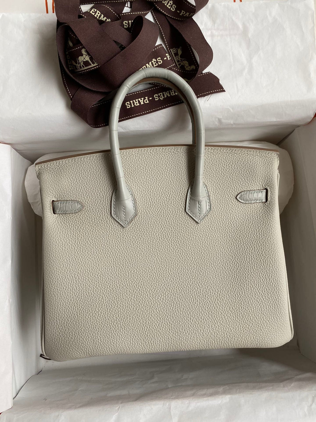 Birkin 30 Togo Leather & Crocodile Leather Bag - Silver Hardware | Full Set