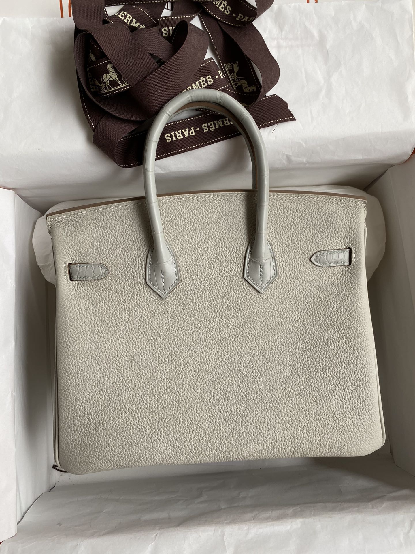 Birkin 30 Togo Leather & Crocodile Leather Bag - Silver Hardware | Full Set