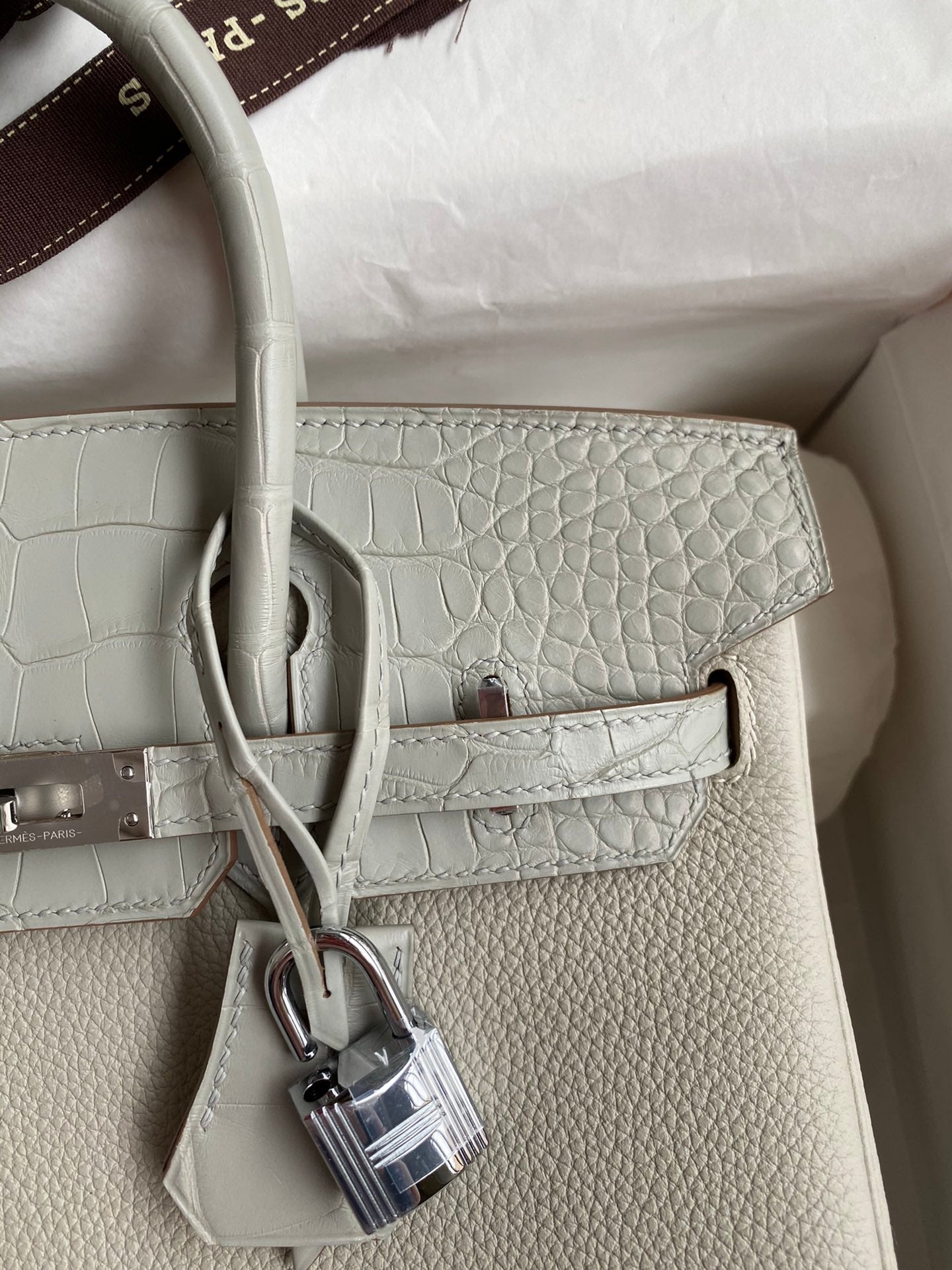 Birkin 30 Togo Leather & Crocodile Leather Bag - Silver Hardware | Full Set