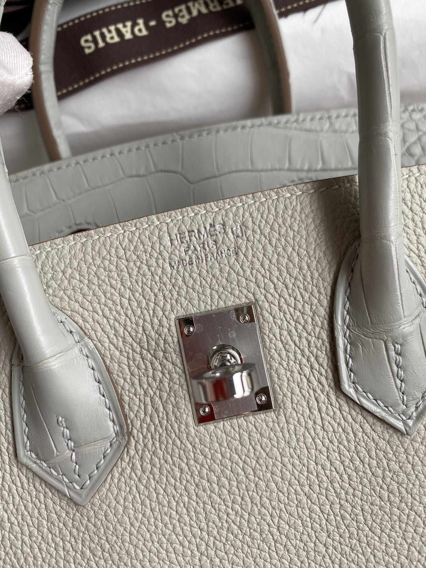 Birkin 30 Togo Leather & Crocodile Leather Bag - Silver Hardware | Full Set