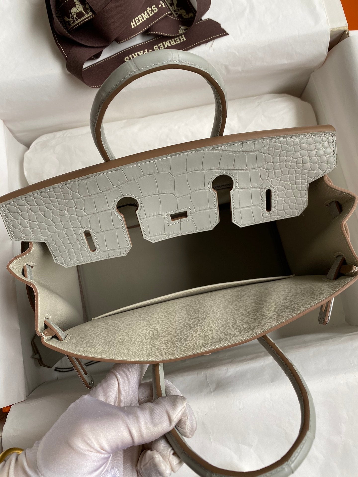 Birkin 30 Togo Leather & Crocodile Leather Bag - Silver Hardware | Full Set