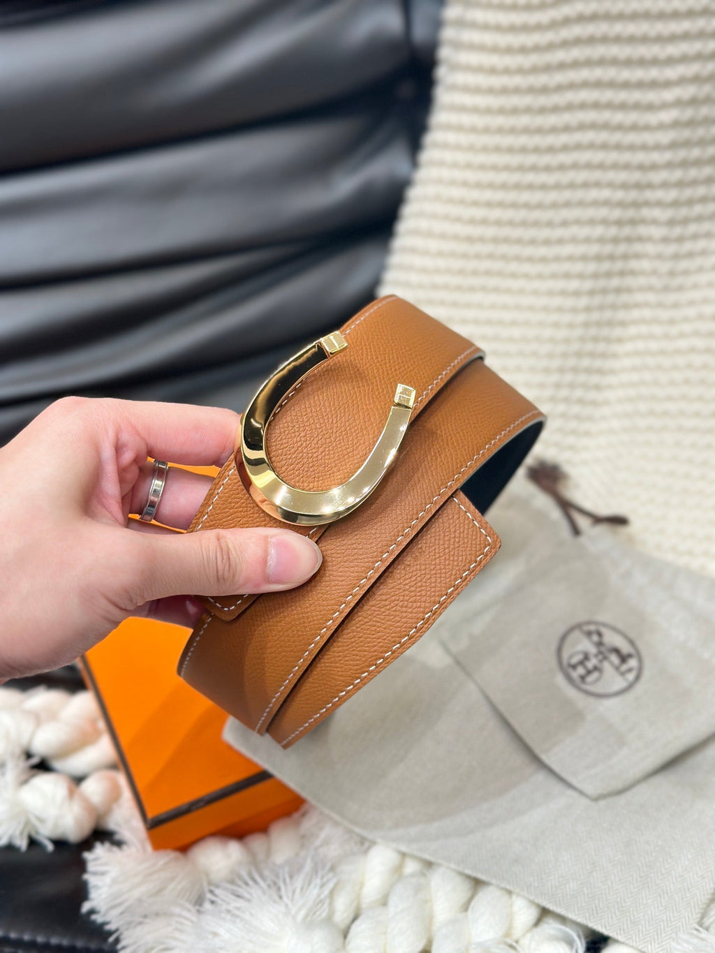 Luck Reversible Leather Belt – Gold C-Shaped Buckle