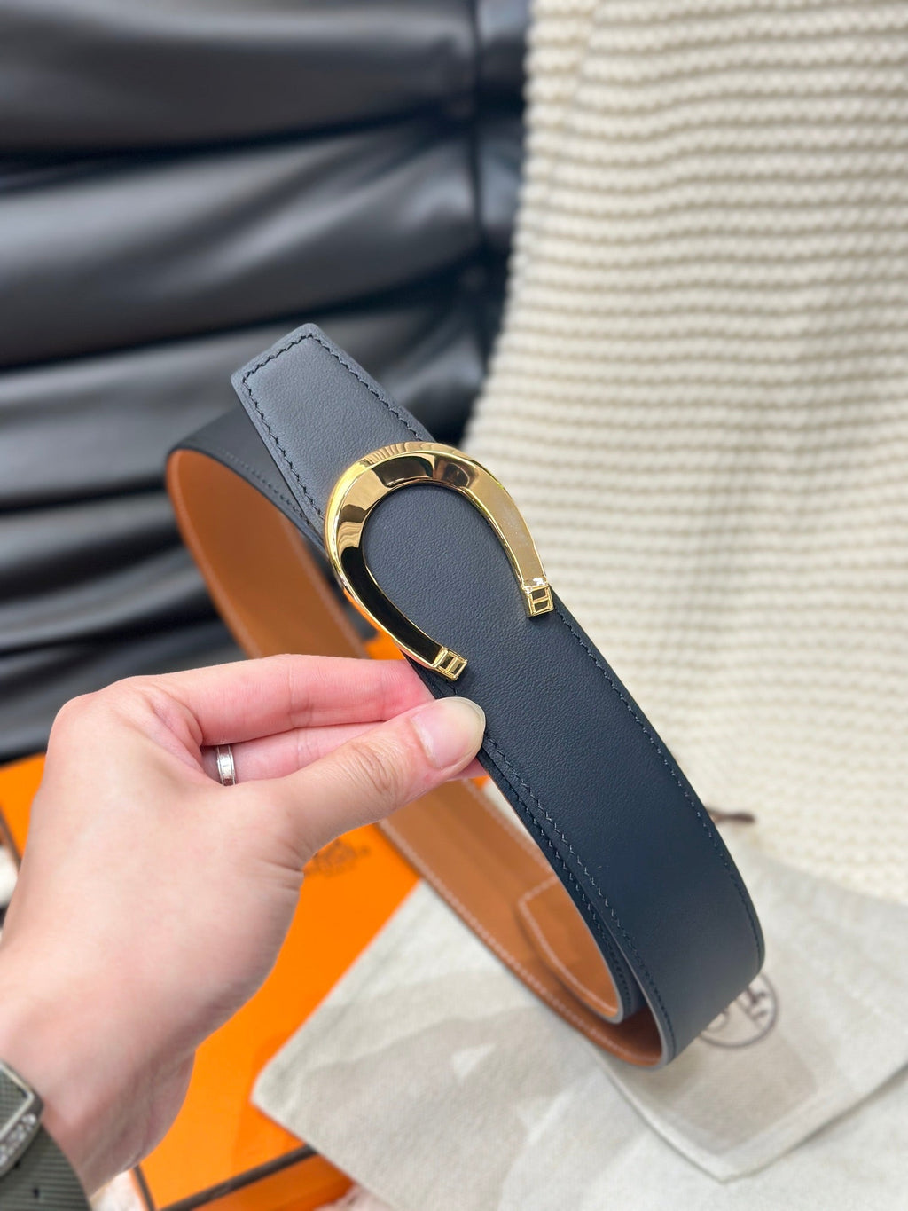 Luck Reversible Leather Belt – Gold C-Shaped Buckle