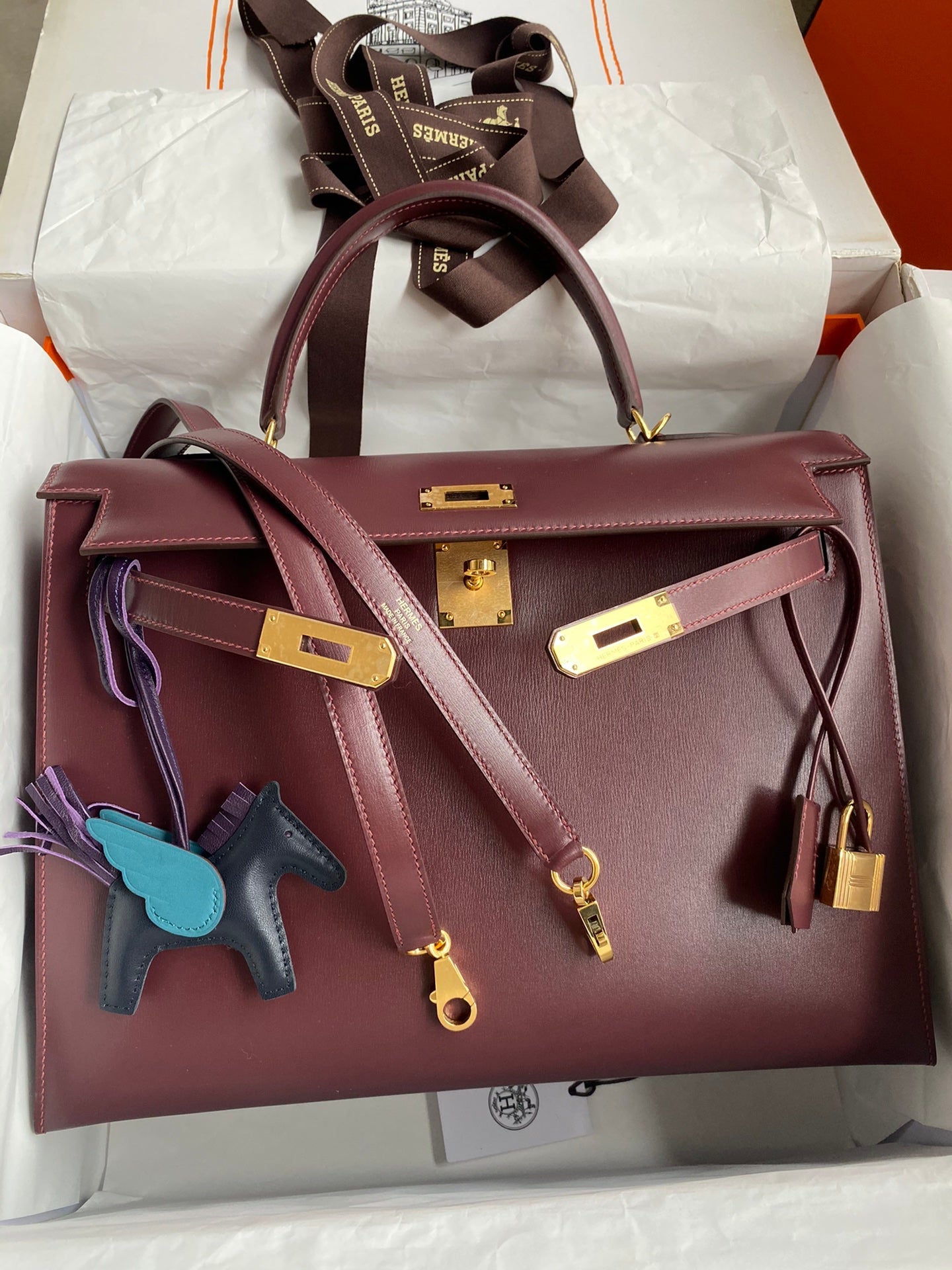 Kelly 32cm Box Leather Handbag