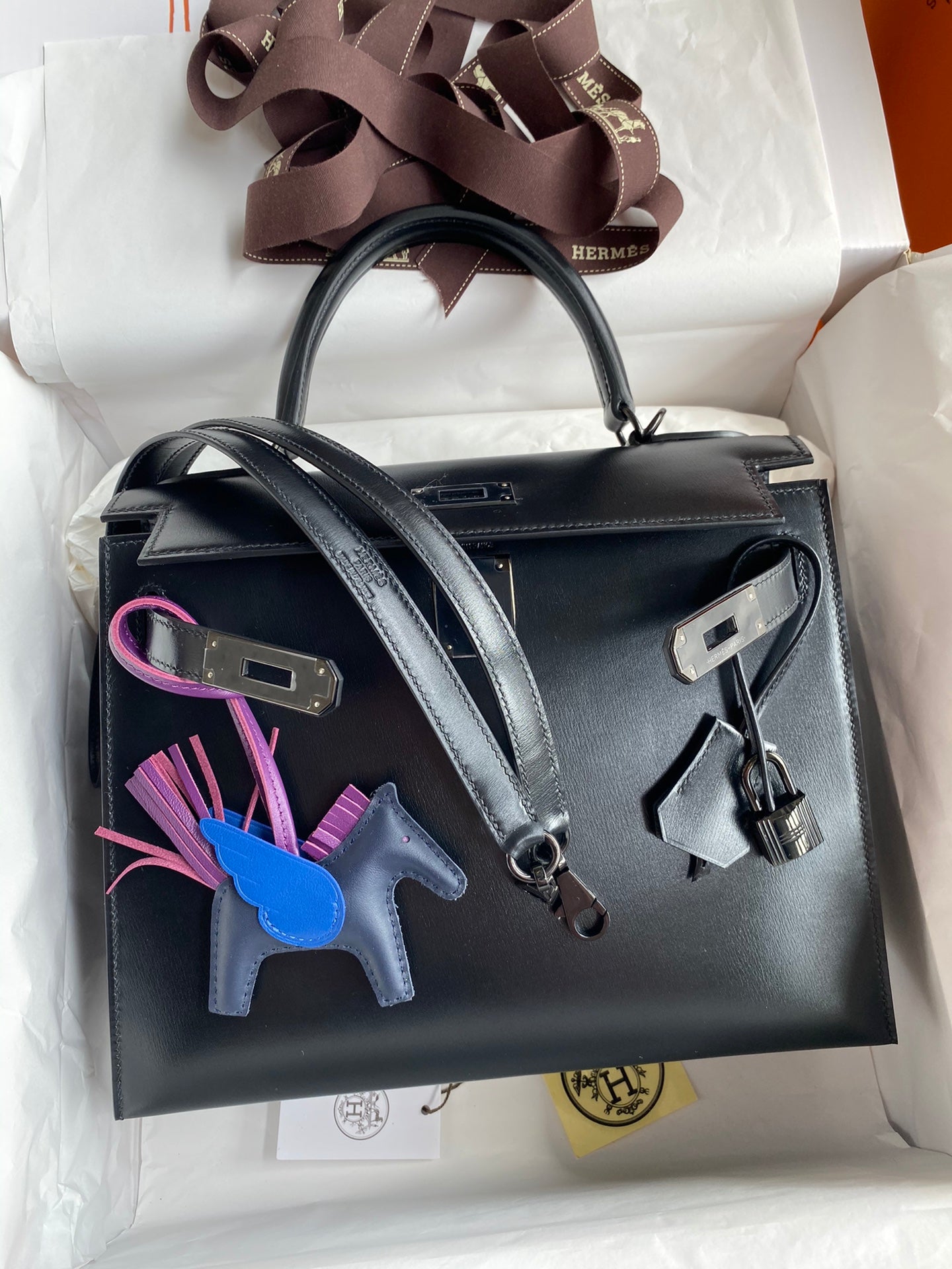Kelly 25cm Box Leather Handbag - Full Set