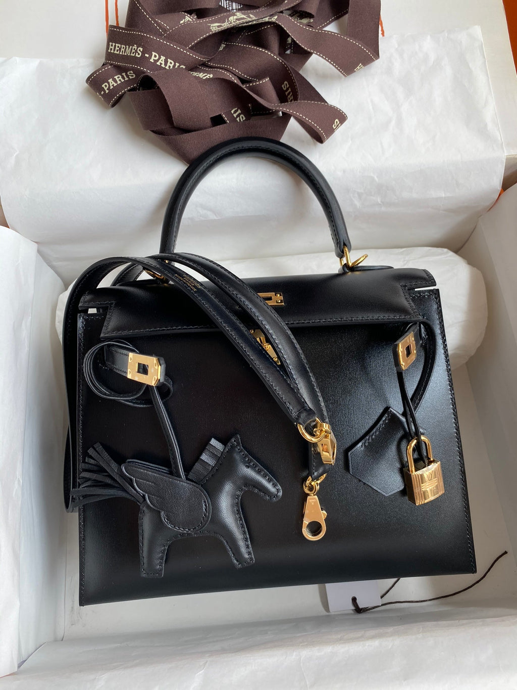 Kelly 25cm Box Leather Handbag - Full Set