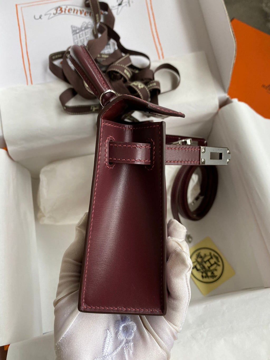 Mini Kelly 19cm Box Leather Handbag