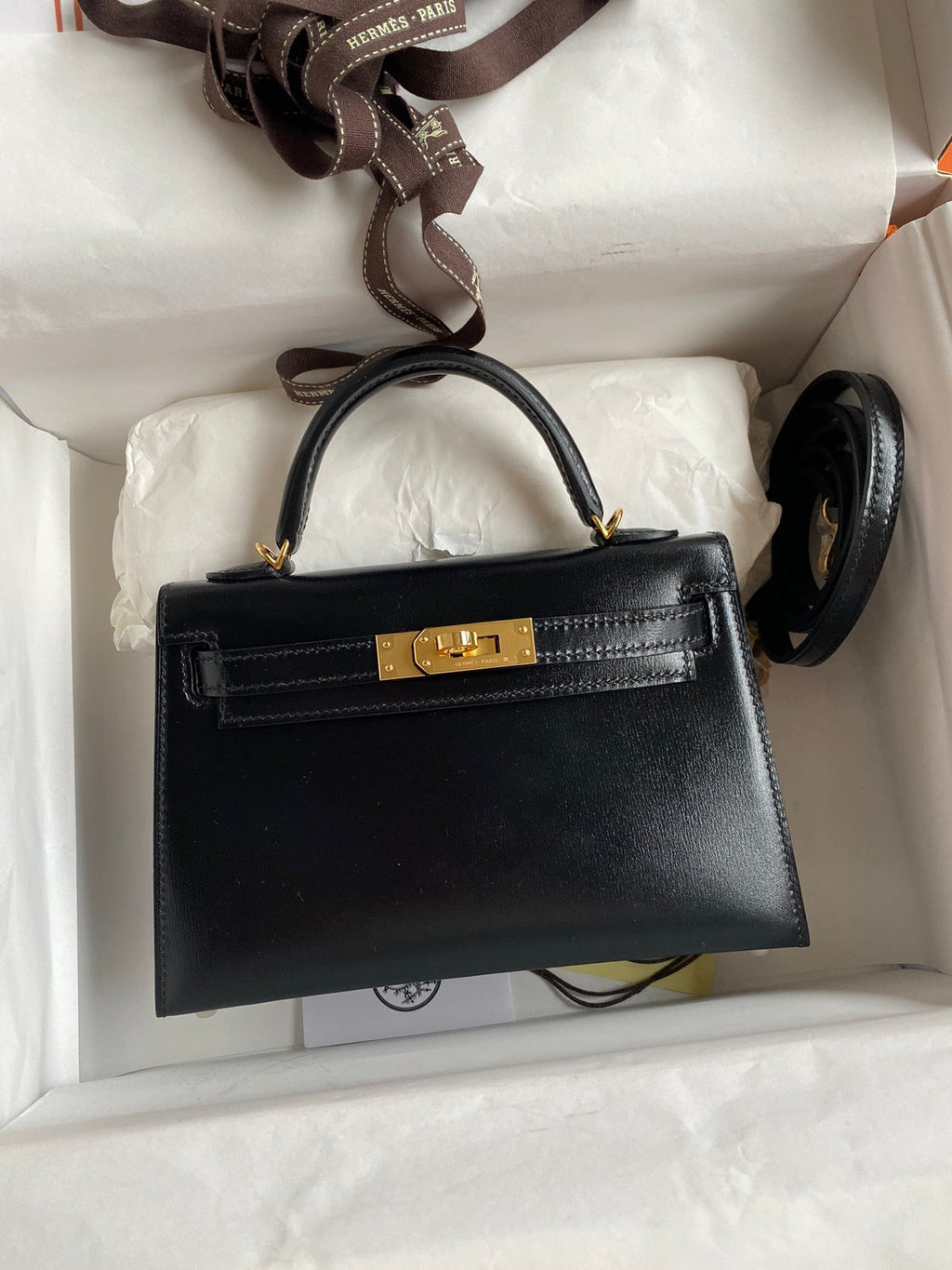 Mini Kelly 19cm Box Leather Handbag